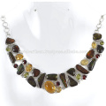 Ammolita natural y multi piedras preciosas 925 collar de plata sólida